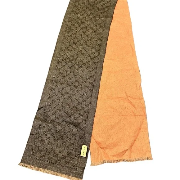 Gucci Men's Scarf in Rich Brown and Vibrant Orange, NWT - Picture 12 of 16